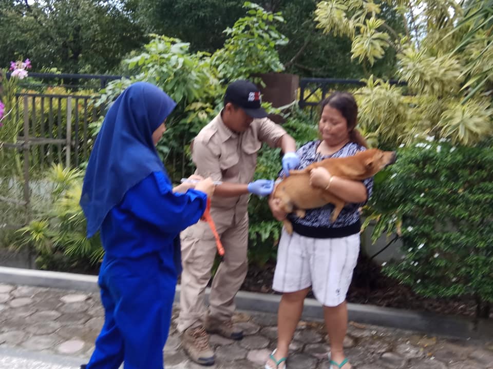 Petugas Dinas Peternakan dan Kesehatan Hewan sedang melksanakan pemberian vaksin Rabies